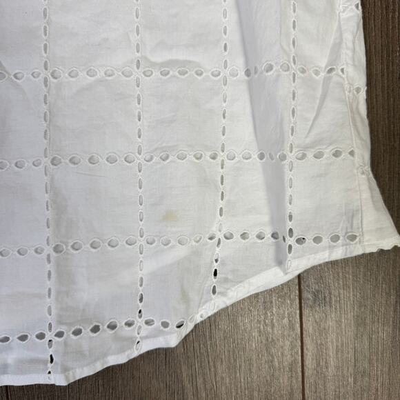 J.Crew Long-Sleeve Eyelet Tie-Neck Top Womens Plus 2X White Cotton Lightweight - Picture 6 of 9